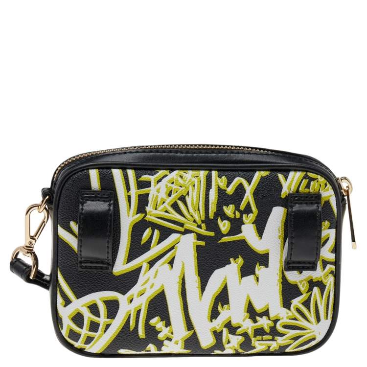 Pre Owned Michael Kors Black Graffiti Print Coated Canvas and Leather Belt Wristlet Clutch