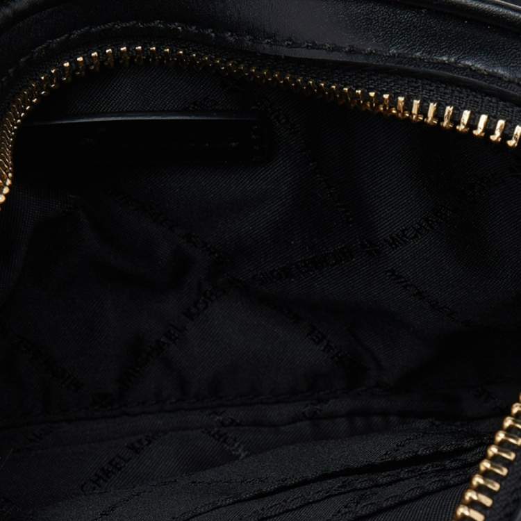 Pre Owned Michael Kors Black Graffiti Print Coated Canvas and Leather Belt Wristlet Clutch