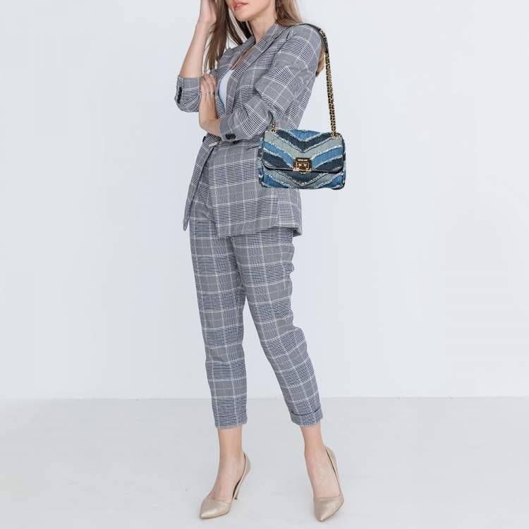 Pre Owned Michael Kors Blue Denim and Leather Trim Medium Vivianne Shoulder Bag