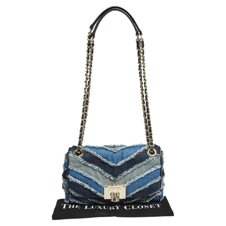 Pre Owned Michael Kors Blue Denim and Leather Trim Medium Vivianne Shoulder Bag