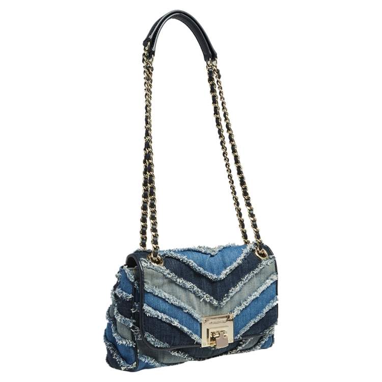 Pre Owned Michael Kors Blue Denim and Leather Trim Medium Vivianne Shoulder Bag