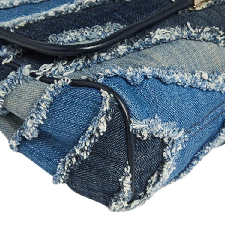 Pre Owned Michael Kors Blue Denim and Leather Trim Medium Vivianne Shoulder Bag