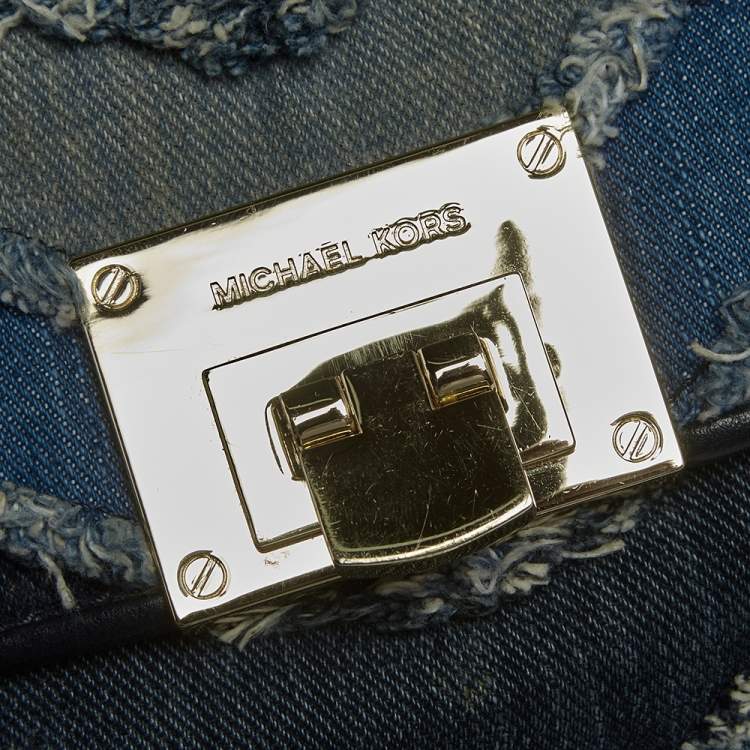 Pre Owned Michael Kors Blue Denim and Leather Trim Medium Vivianne Shoulder Bag