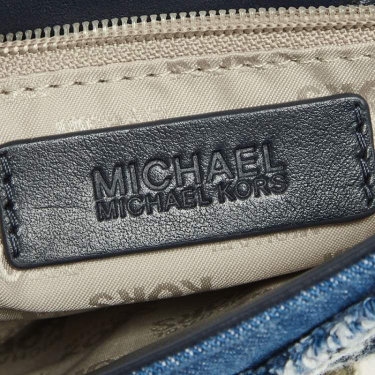 Pre Owned Michael Kors Blue Denim and Leather Trim Medium Vivianne Shoulder Bag