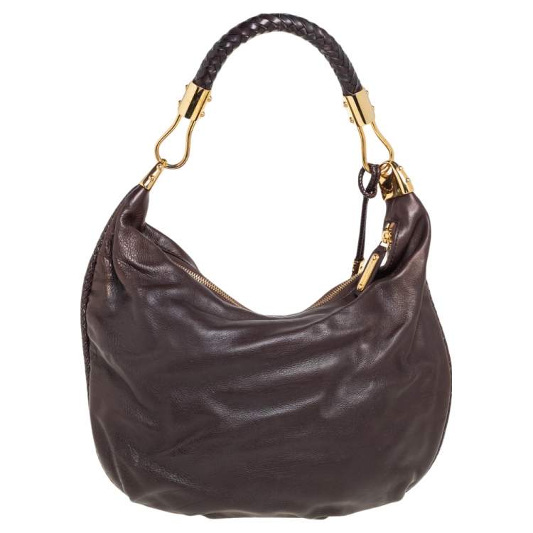 Pre Owned Michael Kors Dark Brown Leather Skorpios Hobo