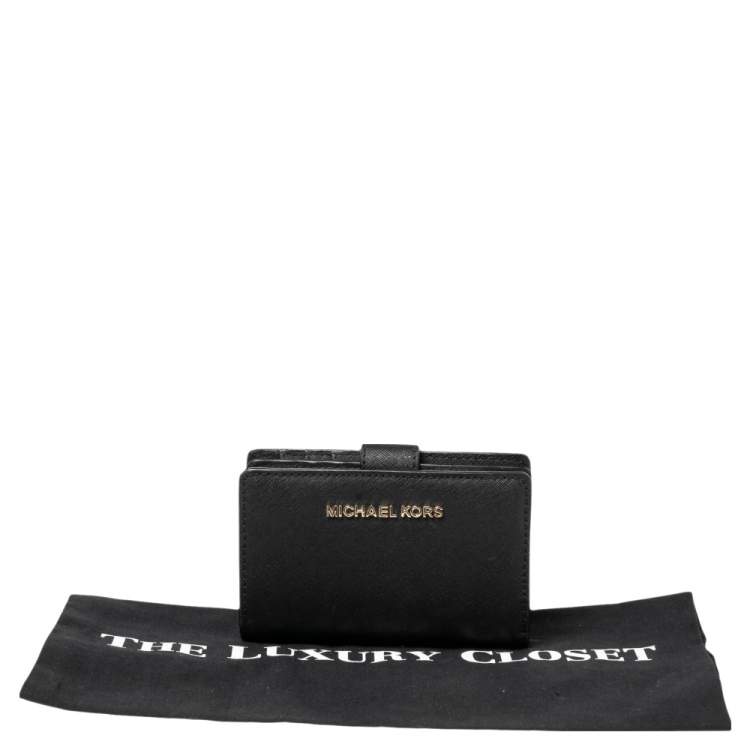 Pre Owned Michael Kors Black Leather Jet Set Travel Wallet 