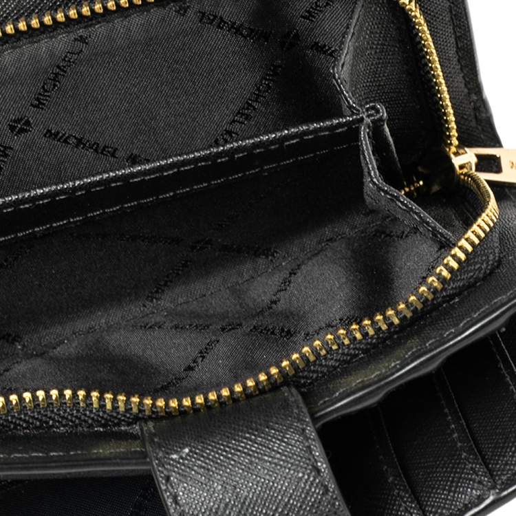 Pre Owned Michael Kors Black Leather Jet Set Travel Wallet 