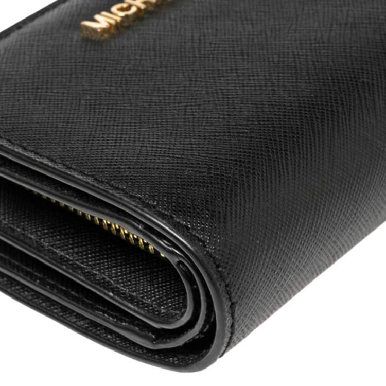 Pre Owned Michael Kors Black Leather Jet Set Travel Wallet 