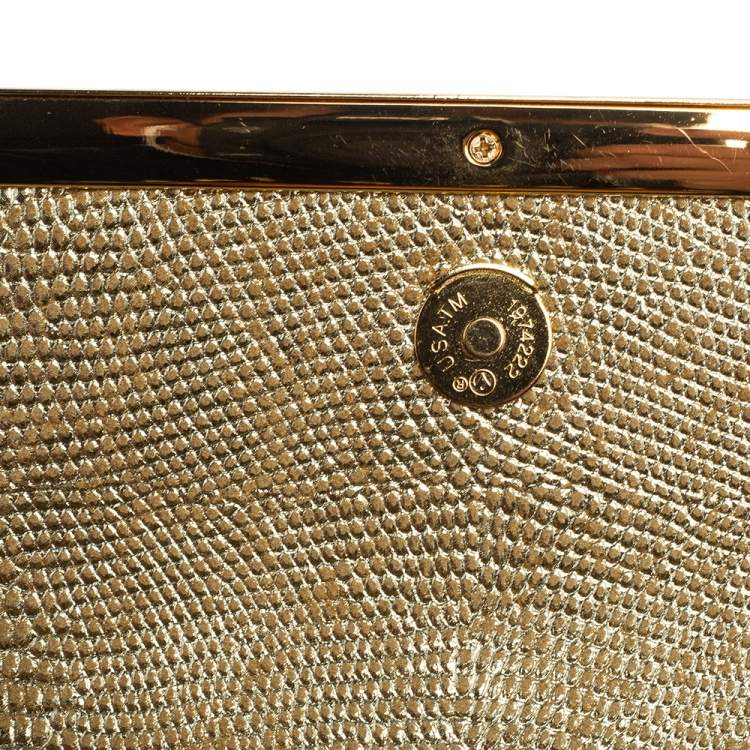 Pre Owned MICHAEL Michael Kors Metallic Gold Croc Embossed Leather Tilda Clutch