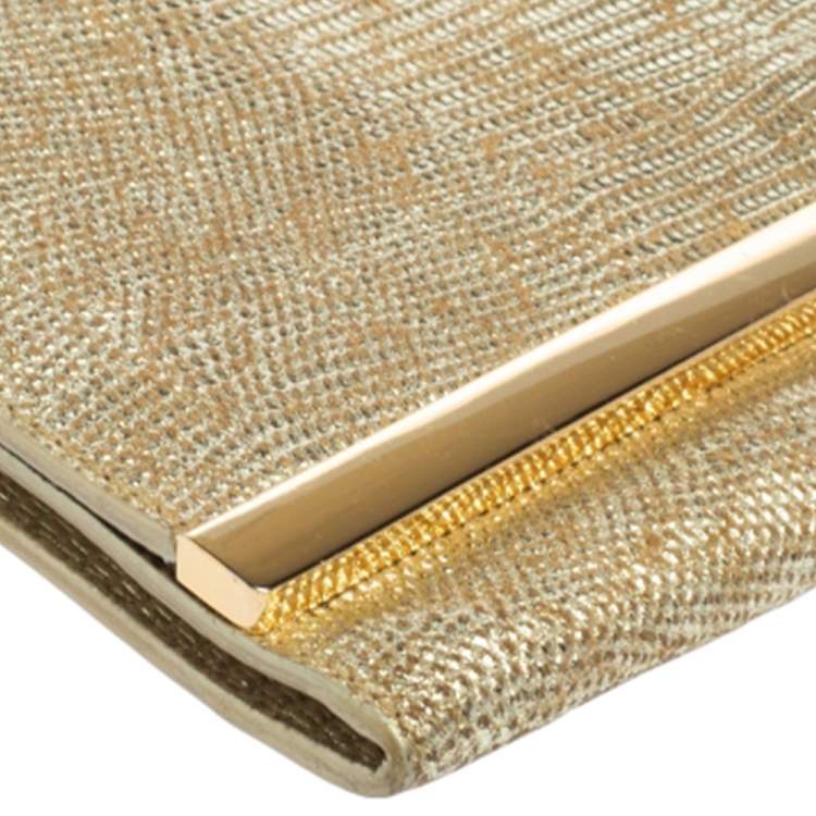 Pre Owned MICHAEL Michael Kors Metallic Gold Croc Embossed Leather Tilda Clutch