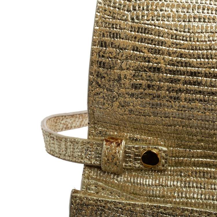 Pre Owned MICHAEL Michael Kors Metallic Gold Croc Embossed Leather Tilda Clutch