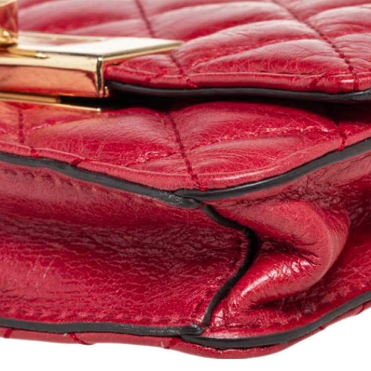 Pre Owned Michael Kors Red Quilted Leather Flap Crossbody Bag