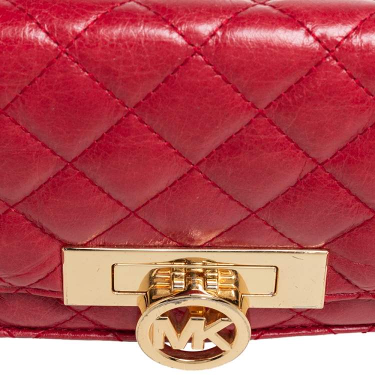 Pre Owned Michael Kors Red Quilted Leather Flap Crossbody Bag