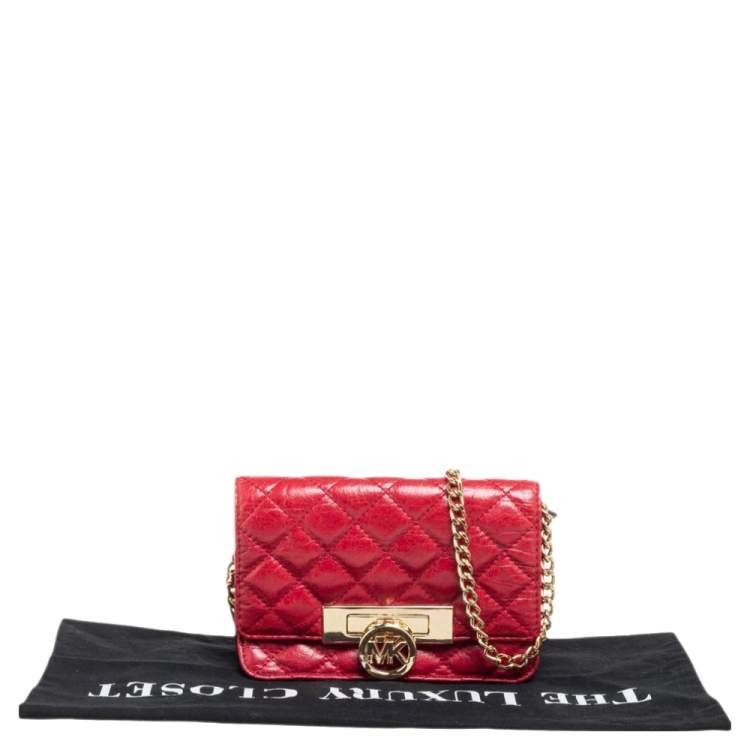 Pre Owned Michael Kors Red Quilted Leather Flap Crossbody Bag
