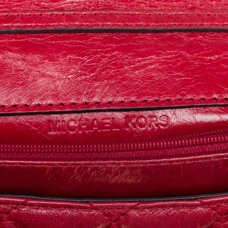 Pre Owned Michael Kors Red Quilted Leather Flap Crossbody Bag