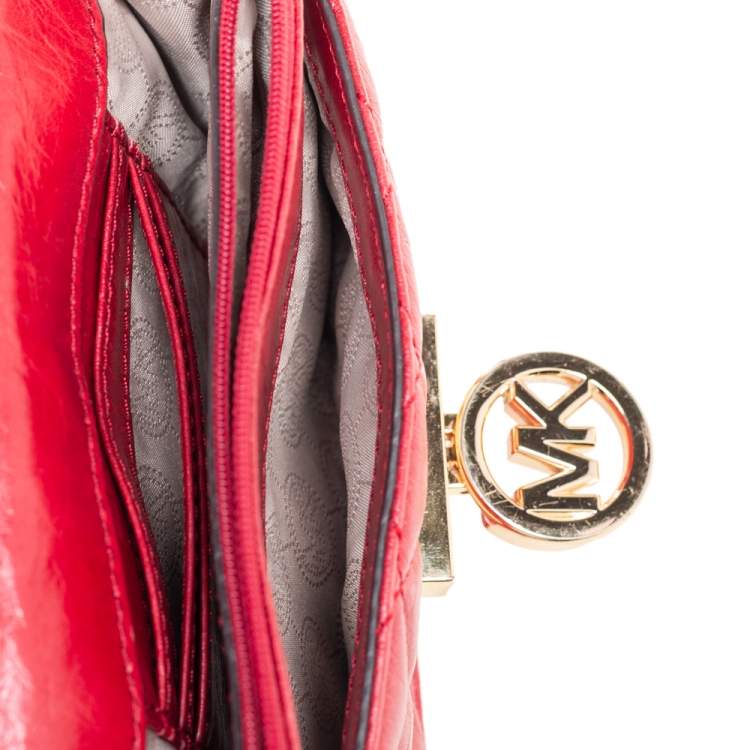 Pre Owned Michael Kors Red Quilted Leather Flap Crossbody Bag