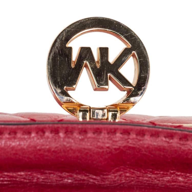 Pre Owned Michael Kors Red Quilted Leather Flap Crossbody Bag