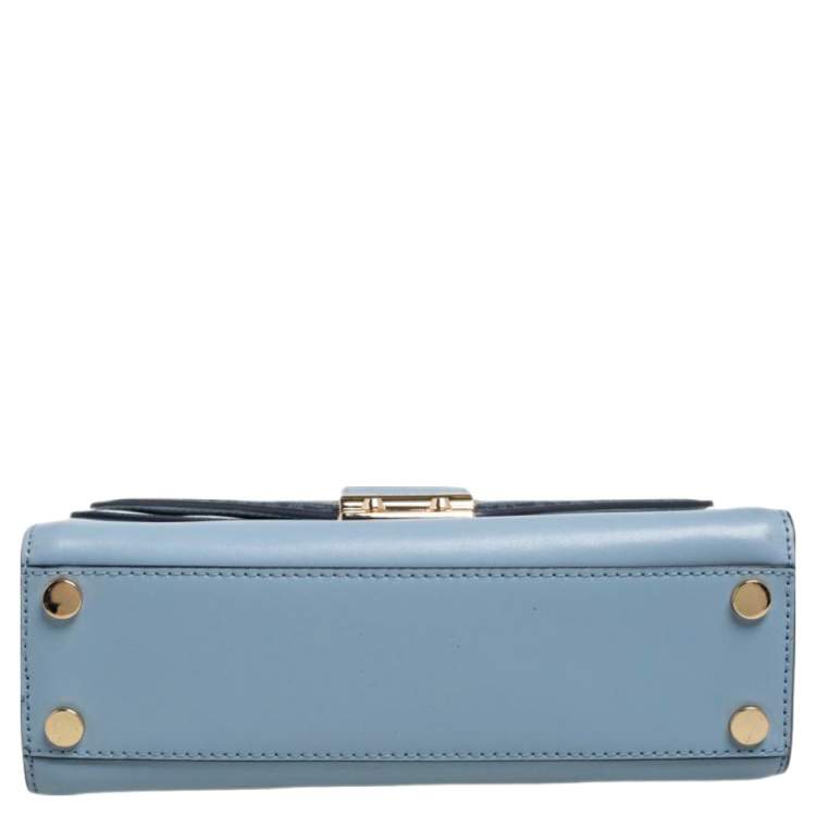 Pre Owned Michael Kors Blue/White Signature Coated Canvas and Leather Kinsley Top Handle Bag