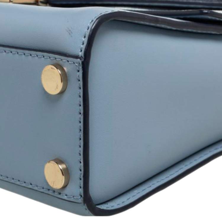 Pre Owned Michael Kors Blue/White Signature Coated Canvas and Leather Kinsley Top Handle Bag