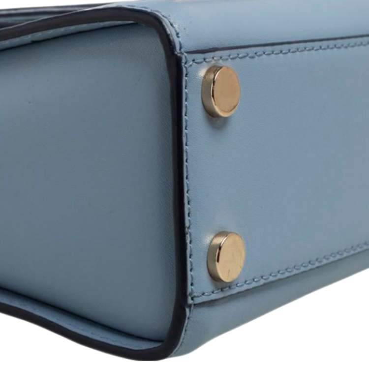 Pre Owned Michael Kors Blue/White Signature Coated Canvas and Leather Kinsley Top Handle Bag