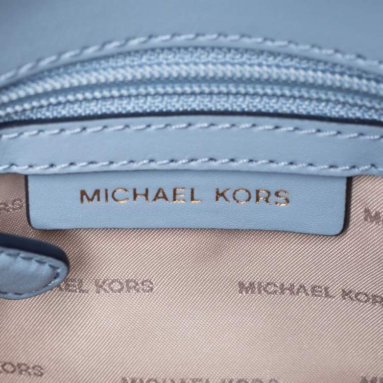 Pre Owned Michael Kors Blue/White Signature Coated Canvas and Leather Kinsley Top Handle Bag