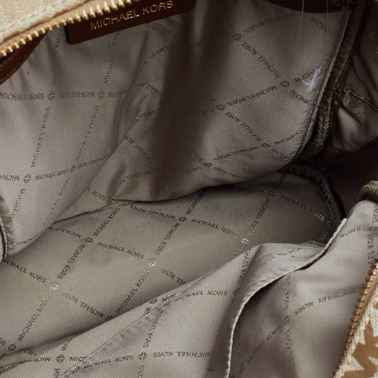 Pre Owned Micheal Kors Beige Monogram Canvas And Leather Backpack