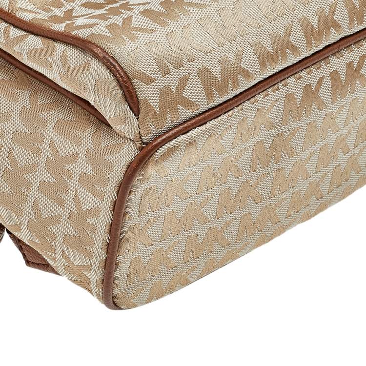 Pre Owned Micheal Kors Beige Monogram Canvas And Leather Backpack