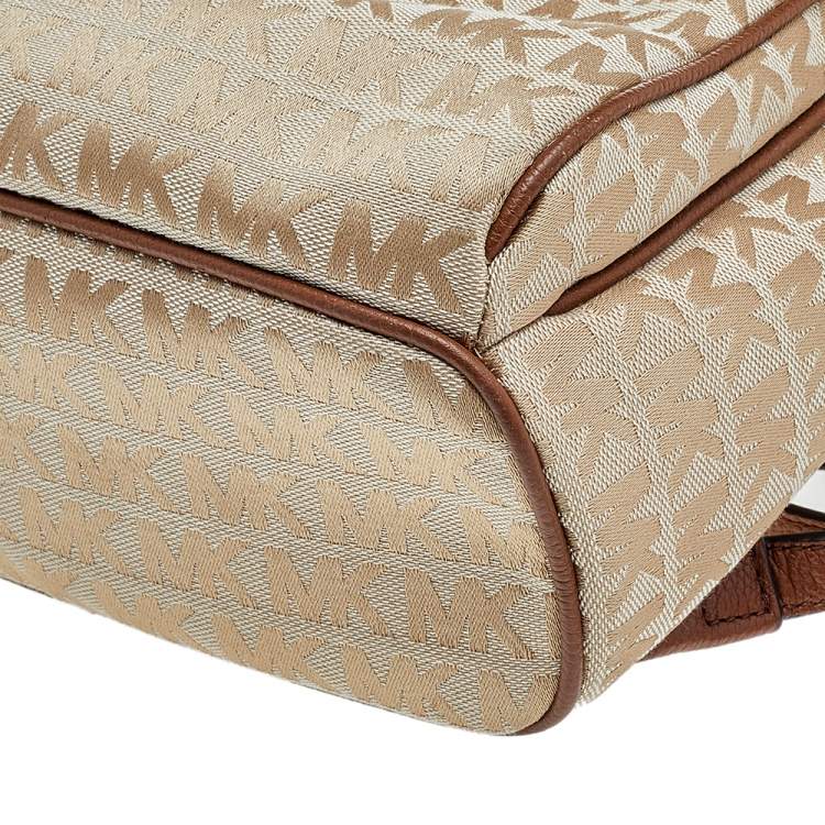 Pre Owned Micheal Kors Beige Monogram Canvas And Leather Backpack