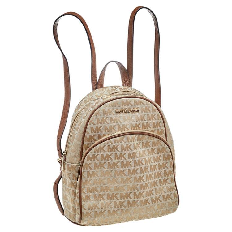 Pre Owned Micheal Kors Beige Monogram Canvas And Leather Backpack