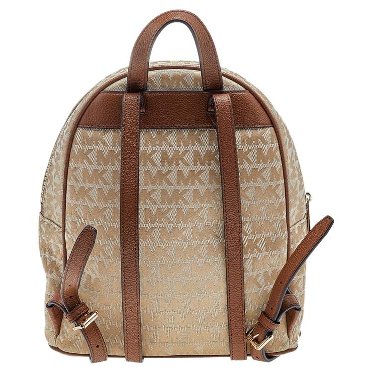 Pre Owned Micheal Kors Beige Monogram Canvas And Leather Backpack