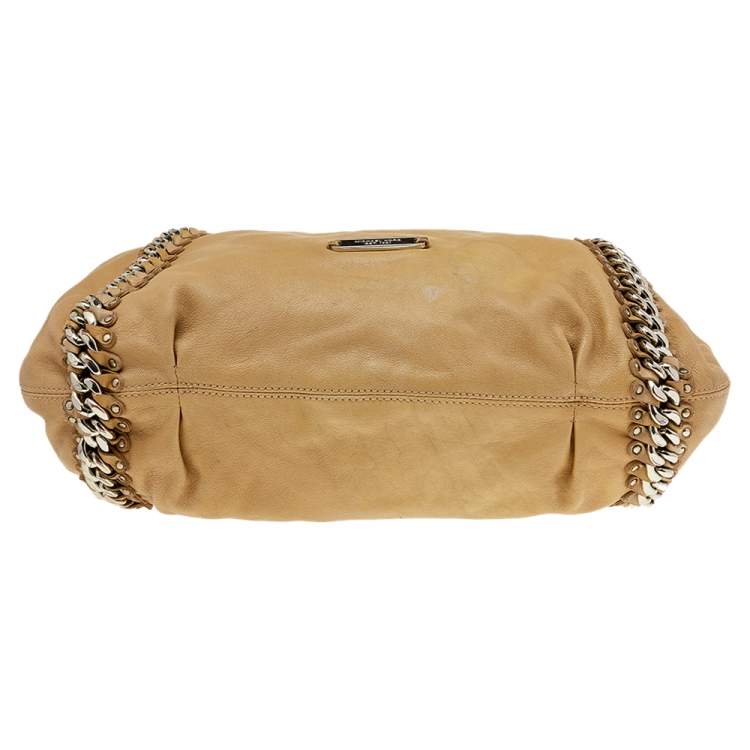 Pre Owned Michael Kors Beige Leather ID Chain Hobo