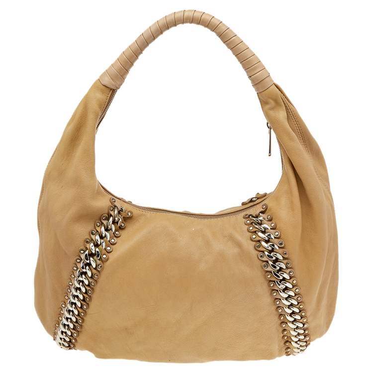 Pre Owned Michael Kors Beige Leather ID Chain Hobo