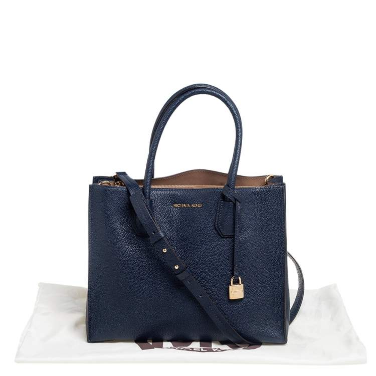 Pre Owned Michael Kors Navy Blue Grained Leather Large Mercer Tote