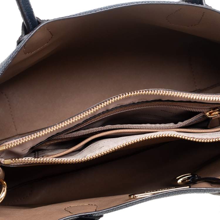 Pre Owned Michael Kors Navy Blue Grained Leather Large Mercer Tote