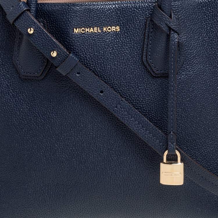Pre Owned Michael Kors Navy Blue Grained Leather Large Mercer Tote