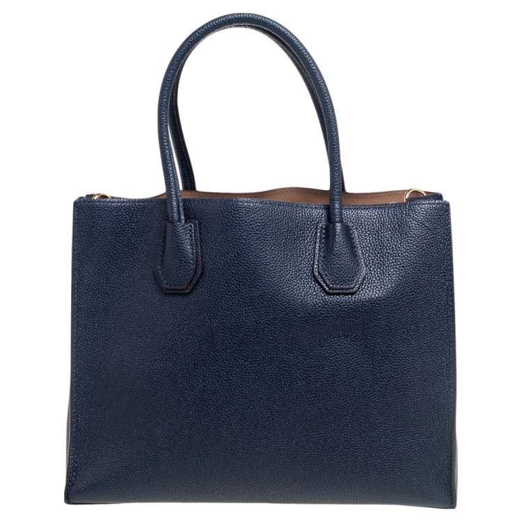 Pre Owned Michael Kors Navy Blue Grained Leather Large Mercer Tote