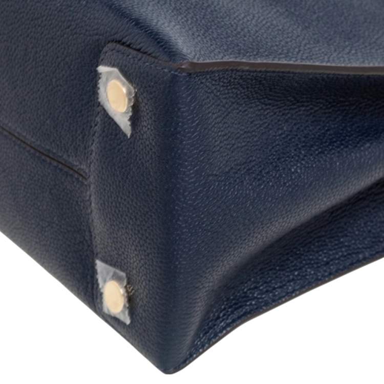 Pre Owned Michael Kors Navy Blue Grained Leather Large Mercer Tote