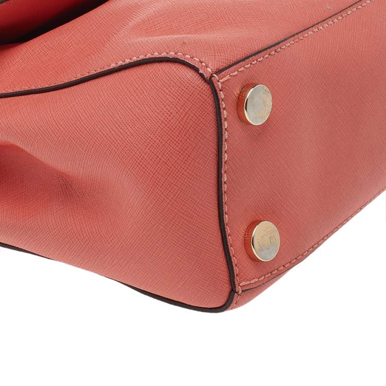 Pre Owned Michael Kors Coral Leather Small Ava Top Handle Bag