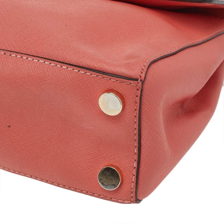 Pre Owned Michael Kors Coral Leather Small Ava Top Handle Bag