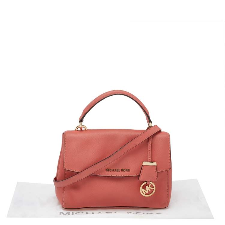 Pre Owned Michael Kors Coral Leather Small Ava Top Handle Bag