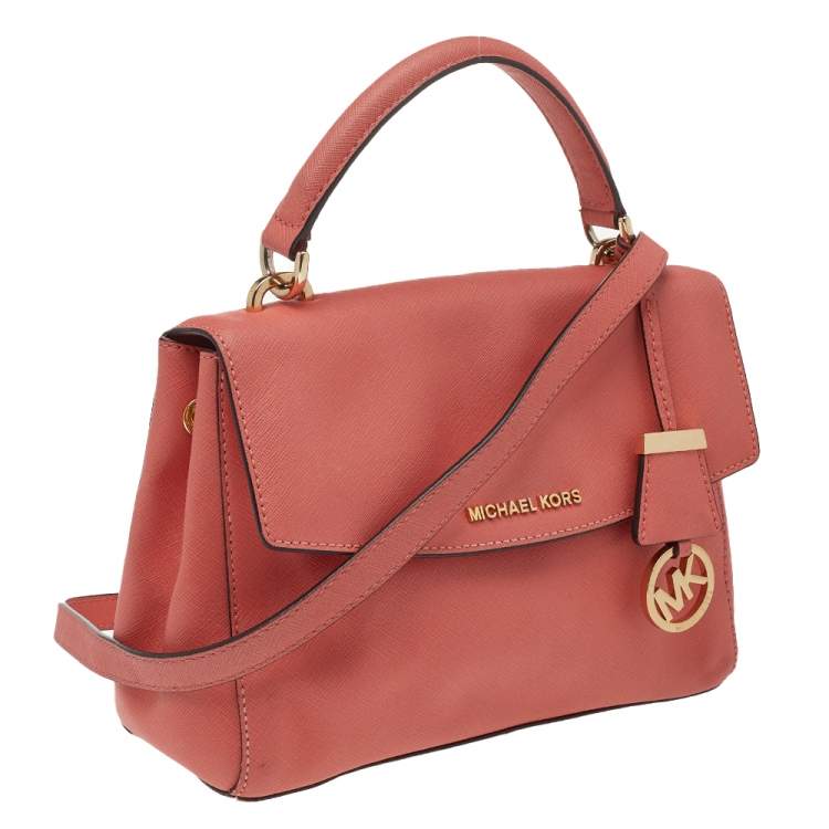 Pre Owned Michael Kors Coral Leather Small Ava Top Handle Bag