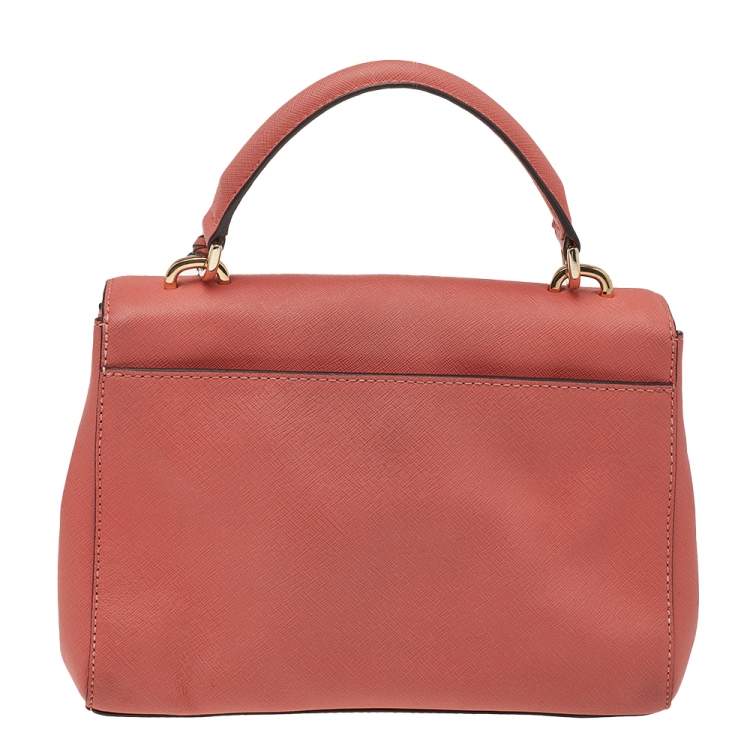 Pre Owned Michael Kors Coral Leather Small Ava Top Handle Bag