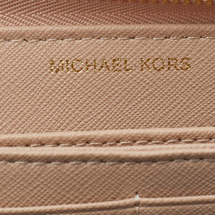 Pre Owned Michael Kors Beige Leather Zip Around Wallet