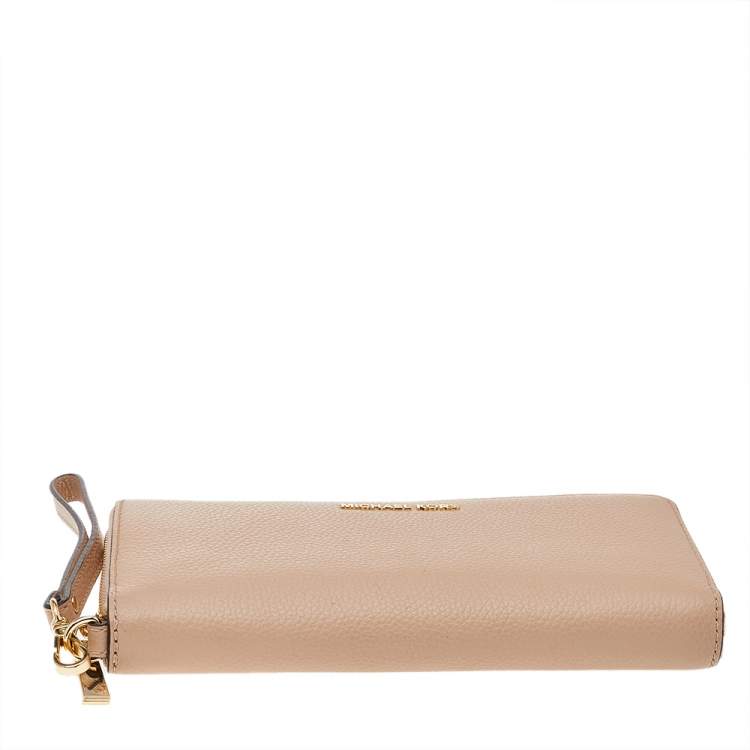 Pre Owned Michael Kors Beige Leather Zip Around Wallet