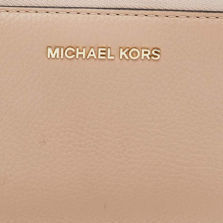 Pre Owned Michael Kors Beige Leather Zip Around Wallet
