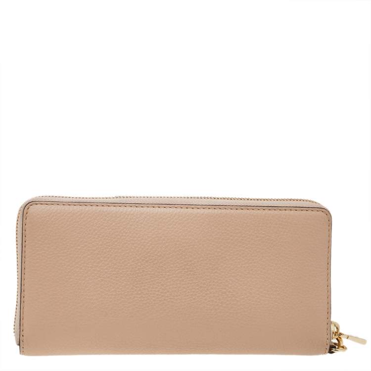 Pre Owned Michael Kors Beige Leather Zip Around Wallet