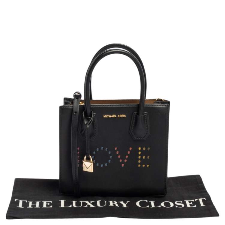 Pre Owned Michael Kors Black Leather Mini Mercer Love Tote