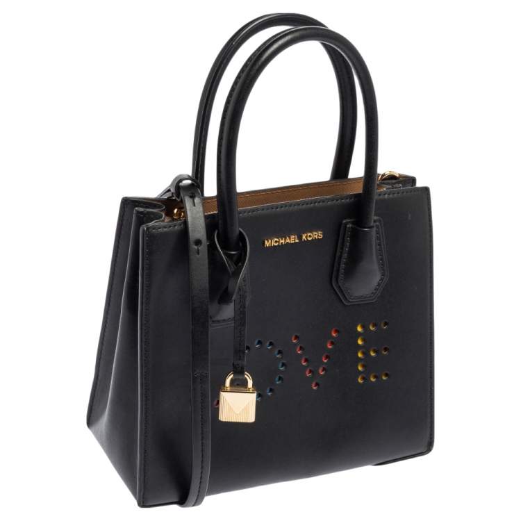 Pre Owned Michael Kors Black Leather Mini Mercer Love Tote