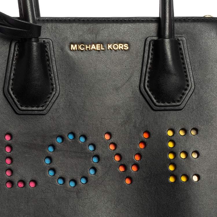 Pre Owned Michael Kors Black Leather Mini Mercer Love Tote