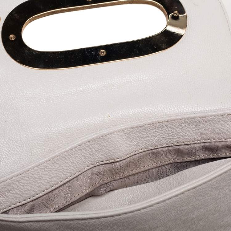 Pre Owned Michael Kors Off White Leather Cut Out Flap Shoulder Bag